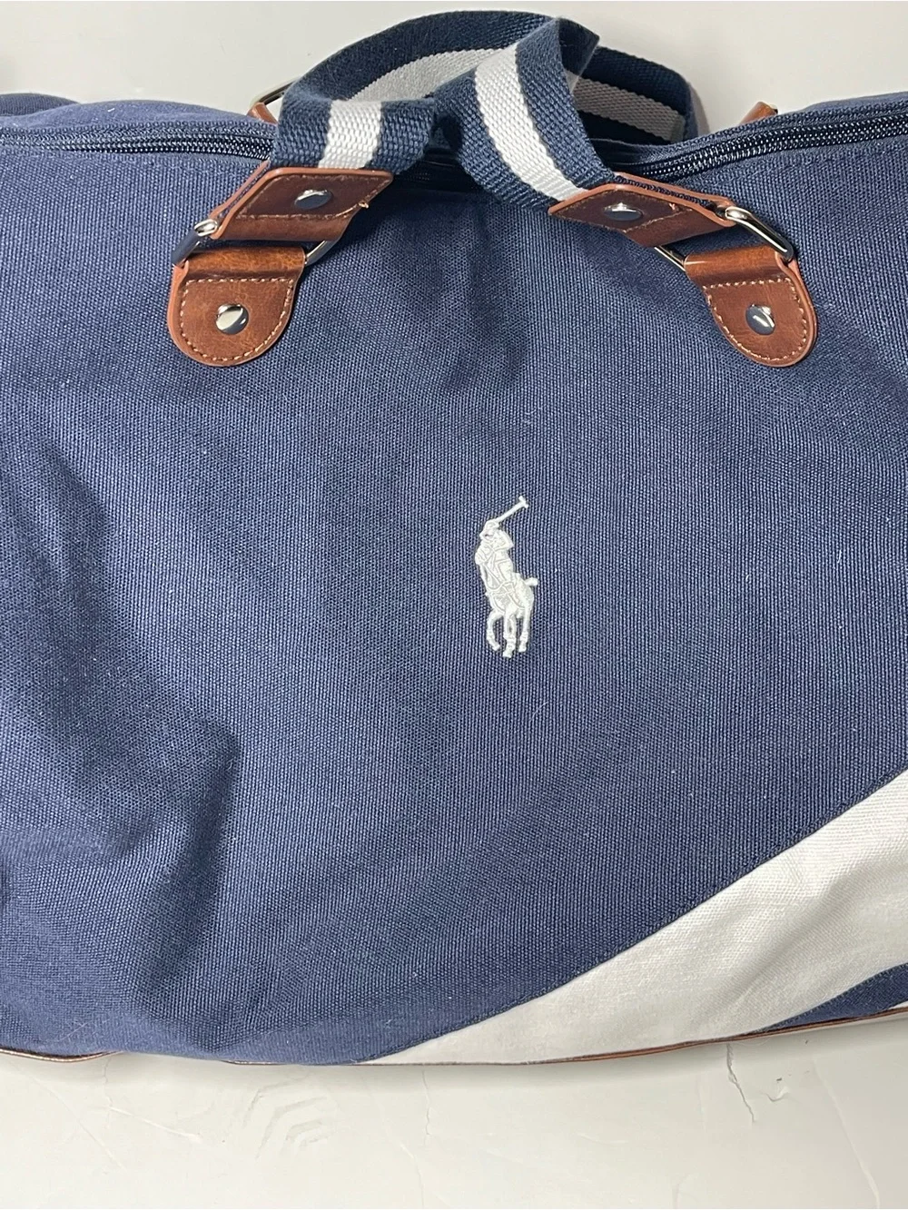 Polo Ralph Lauren Navy White Duffle Bag Adjustable Strap Solid Pattern New